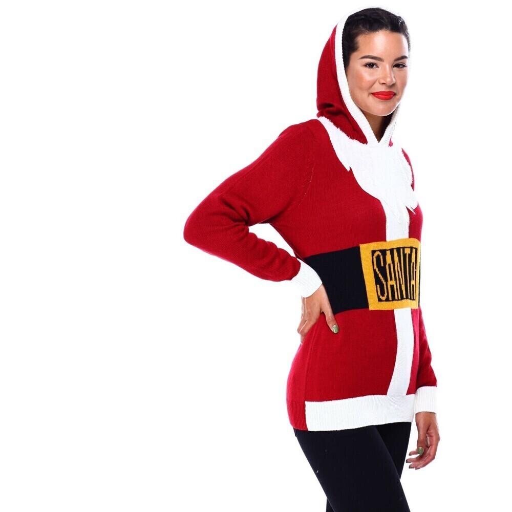Poof Hoodie Santa Christmas Sweater size S in red